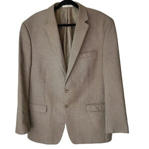 Chaps 2 Buttons Beige Plaid Suit Blazer Sport Coat Jacket Mens 46L Pockets